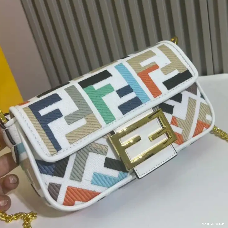 Affordable Mini Fendi Motif Canvas White Multi Bag Baguette FF In 0420 HOT SALE